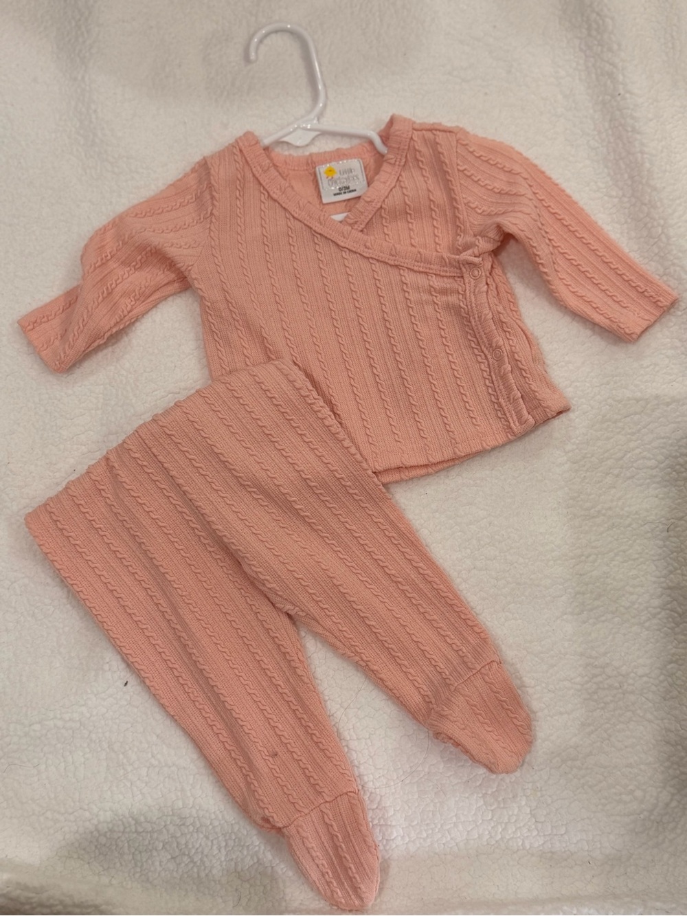 Peach Cable Knit Baby Two-Piece Set